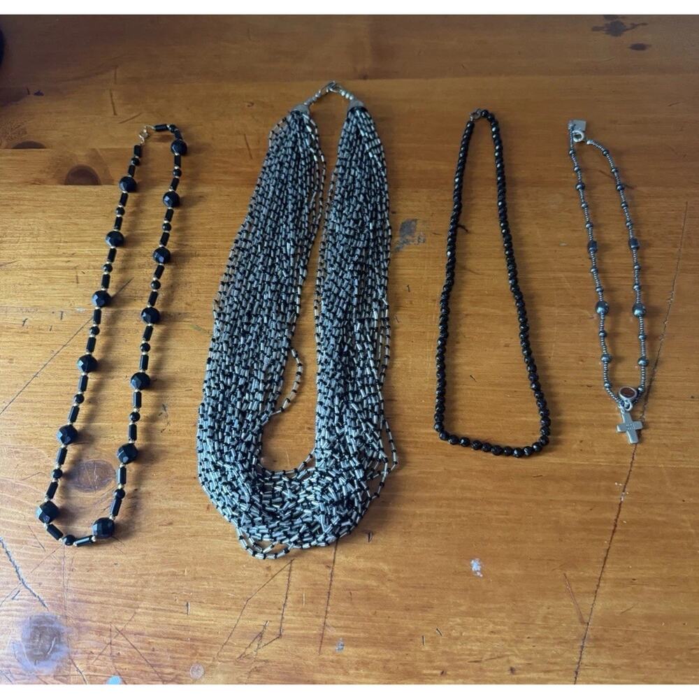 Statement Necklace Lot Black Silver Mixed Chain Layering Jewelry Bundle
